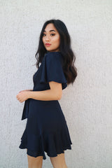 Satin Butterfly Dress - Navy