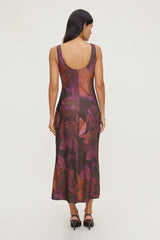Liora Satin Maxi Slip Dress-Maroon Floral