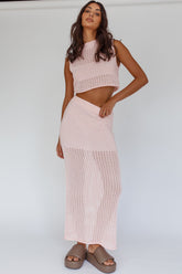 Bayside Crochet Maxi Skirt Pink