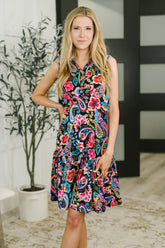 Coral Sands Collared Tank Dress in Dark Floral Paisley