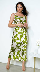 Addison Geo Print Satin Skirt Set - Green
