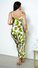 Addison Geo Print Satin Skirt Set - Green