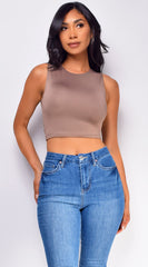 Lylah Crop Tank Top - Brown
