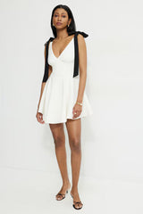 Eloise Bow Strap Mini Dress-Sea Salt Off White / Jet Black