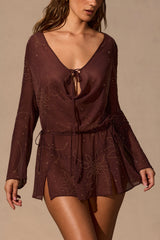 Long-Sleeve Mini Dress in Espresso Brown