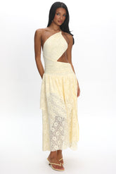 Call Back Cut-Out Waist Midi Dress Lace Butter