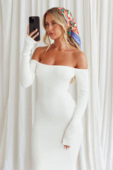 Briar Off-Shoulder Knit Midi Dress Off White