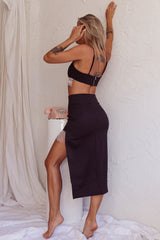 Attention Seeker Diamante Trim Midi Skirt Black