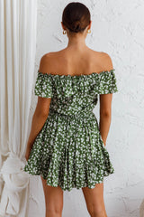 Andie Off-Shoulder Frill Dress Floral Green