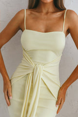 Aureta Waist Tie Side Split Midi Dress Yellow