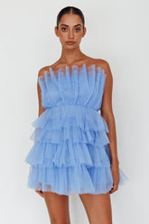 Bon Bon Tiered Mesh Mini Dress Steel Blue