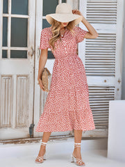 CHARLIE SHORT SLEEVE SPOT MIDI DRESS - SALMON
