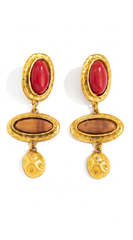 Exotic Retro Stone Earrings - Gold
