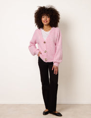 Gold Tone Flower Embossed Button Cardigan