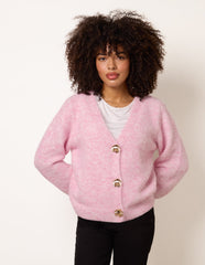 Gold Tone Flower Embossed Button Cardigan