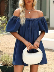 Off-Shoulder Tie-Front Denim Dress