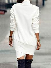 Turtleneck Long Sleeve Asymmetrical Hem Mini Dress