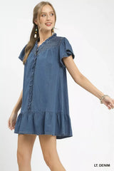 Umgee Ruffled Washed Denim Dress