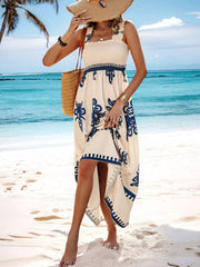 Smocked Printed Square Neck Maxi Dress