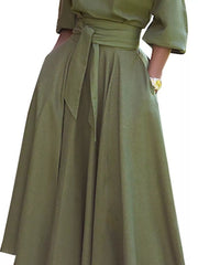 Boat Neck Tie Waist Dress