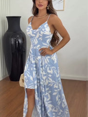 Printed Spaghetti Strap Slit Maxi Dress