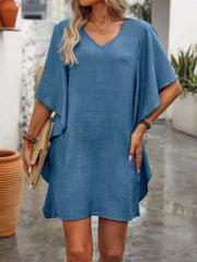 Flowy Sleeve V-Neck Casual Mini Dress