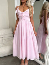 Ruffled Trimmed Spaghetti Strap Midi Dress