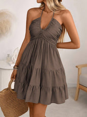 Smocked Halter Neck Tiered Dress