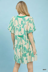 Umgee Abstract Print Puff Sleeve Shift Dress