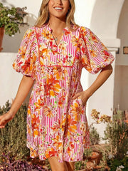 Floral Print Striped Casual Mini Dress