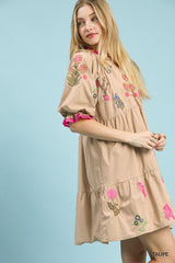 Umgee Embroidered Floral Tiered Dress