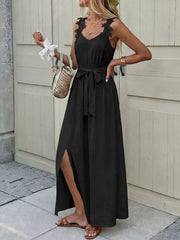 Lace Trim Slit Maxi Dress