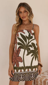 Bethani Mini Dress - Green/Beige Palm