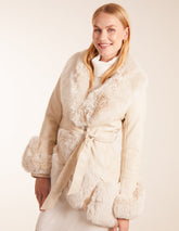 Faux Fur Collar PU Belted Coat