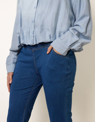 Flared Cross Over Waistband Jeans