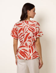 Top with Brushstroke Leaf Print