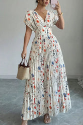 Floral Print Pleated Maxi Dress