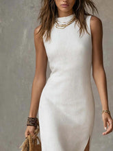Full Size Sleeveless Mock Neck Slit Midi Dress Plus Size