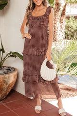 Polka Dot Print Backless Ruffled Tiered Maxi Dress
