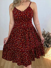 Floral Print Spaghetti Strap Ruffle Hem Dress