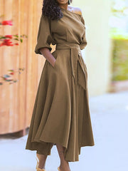 Boat Neck Tie Waist Dress