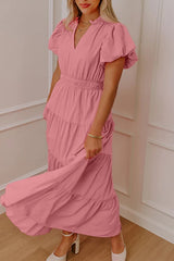 Elegant Ruffled Tiered Puff Sleeve Maxi Dress