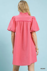 Umgee Seersucker Puff Sleeve Dress