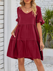 Ruffled Sleeve Tiered Mini Dress