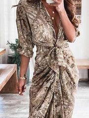 Tie-Waist Button-Down Midi Dress