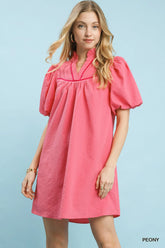 Umgee Seersucker Puff Sleeve Dress