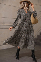 Leopard Notched Balloon Sleeve Dress