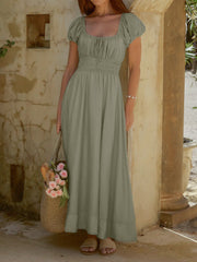 Smocked Waist Puff Sleeve Maxi Dress