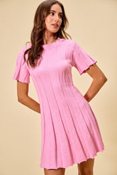 SO ME Wide Rib Short Sleeves Sweater Knit Mini Dress
