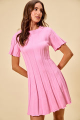 SO ME Wide Rib Short Sleeves Sweater Knit Mini Dress